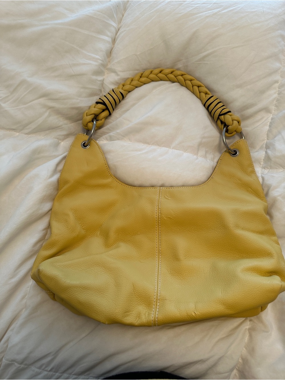 Soft Yellow Leather Shoulder Hobo with Braided Handle